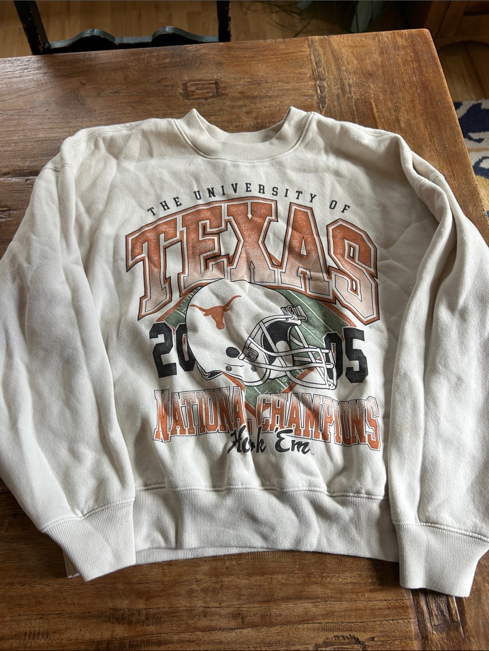 Hollister Cream University of Texas Graphic Crewneck with Orange & Black Accents